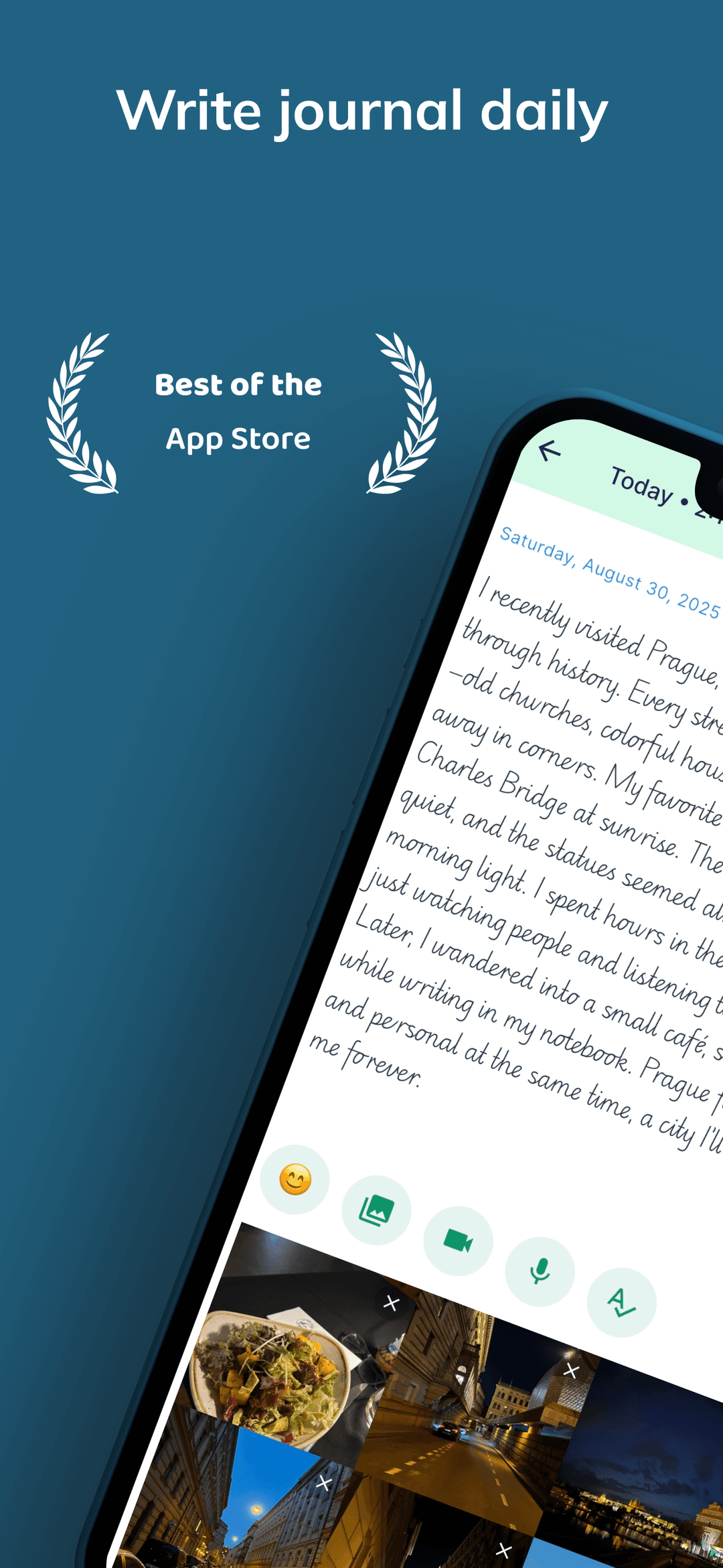 WOYM journal app - daily entry writing view